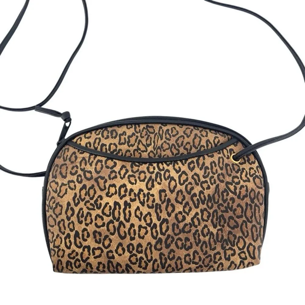 Leopard Print Crossbody Bag Faux Leather Minimalist Everyday Purse Chic